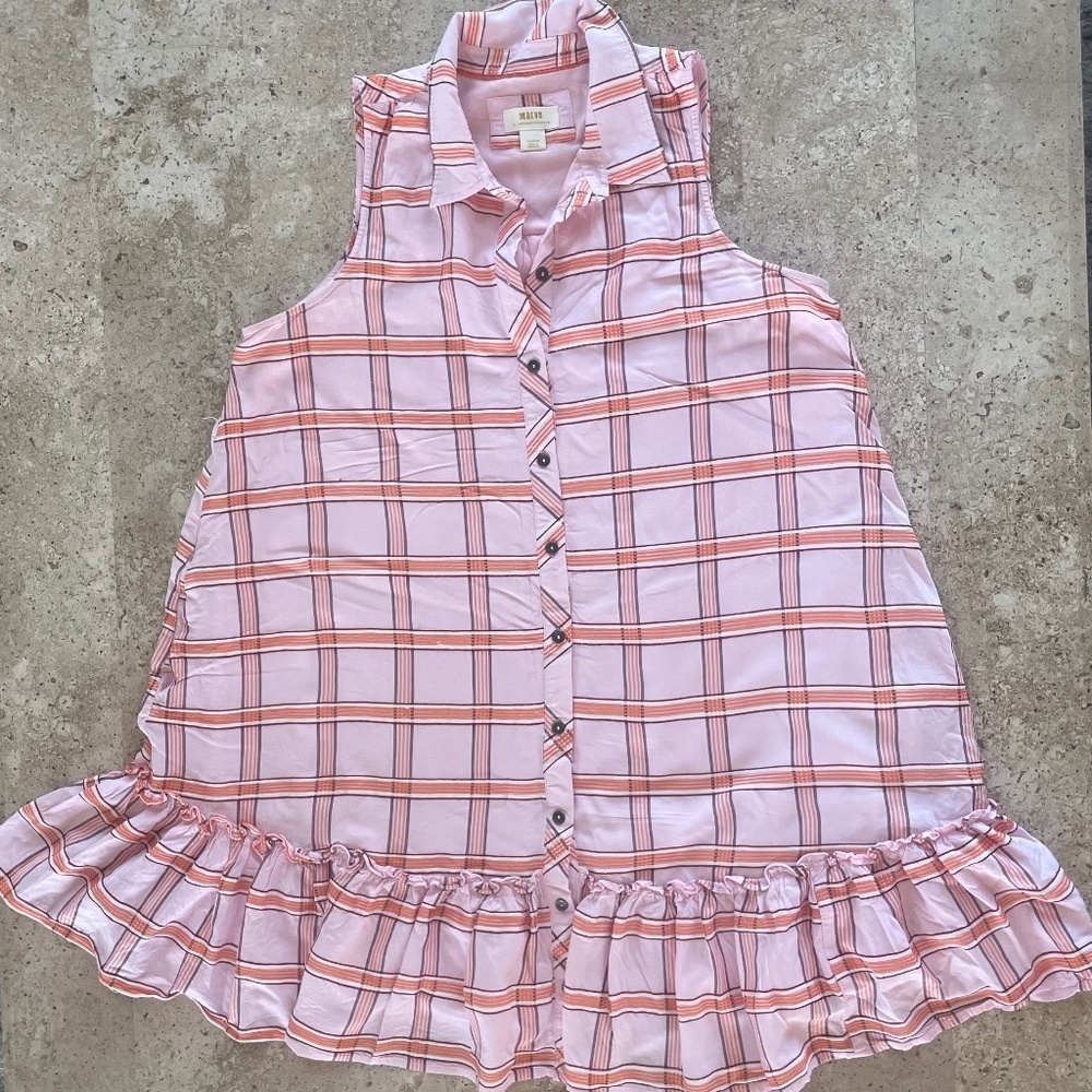 Maeve by Anthropologie Flounced Mini Dress Pink Plaid - SZ L - Picture 4 of 10